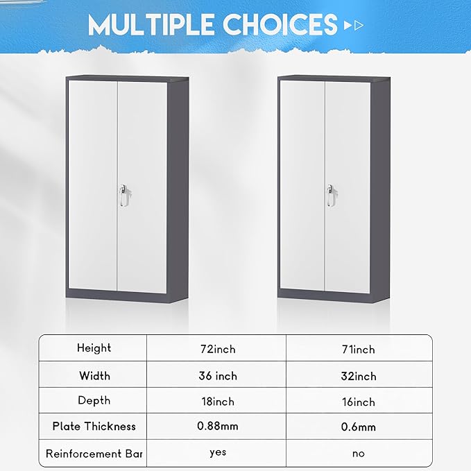 Greenvelly Metal Garage Storage Cabinet, Locking Steel Cabinet with 2 Doors and 4 Adjustable Shelves, Metal Tool Cabinets, Lockable File Cabinet for Home Office, Garage, School (Gray White)