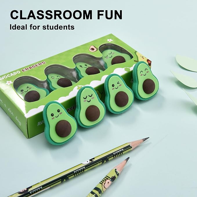 16Pcs Avocado Erasers for Kids Bulk, Kawaii Cute Novelty Fruit Eraser for School Classroom Supplies Party Favors