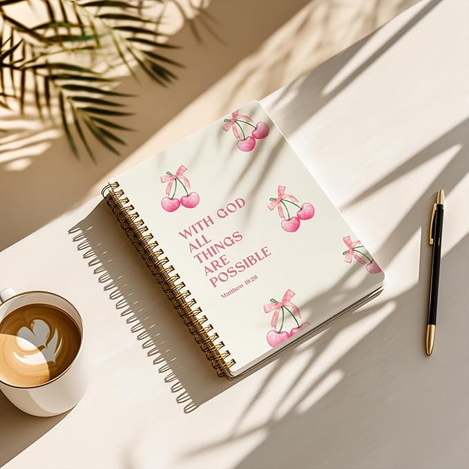 Bible Notebook, A5 Spiral Christian Journal with Floral Pink Butterfly Notebook, Bible Verse-God Says You Are, Inspirational Notebooks for Women, Bible Study, Gift for Birthday Christmas