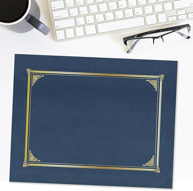 Classic Linen Document Covers, 12.5” x 9.75”, Navy Bue (25 Pack)