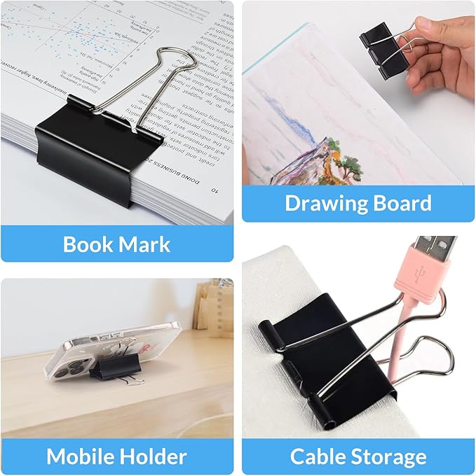 2 Inch 24 Pack Extra Large Binder Clips, Jumbo Paper Clips, Big Paper Clamps, Binder Clips Large Size for Home, School and Office Supplies