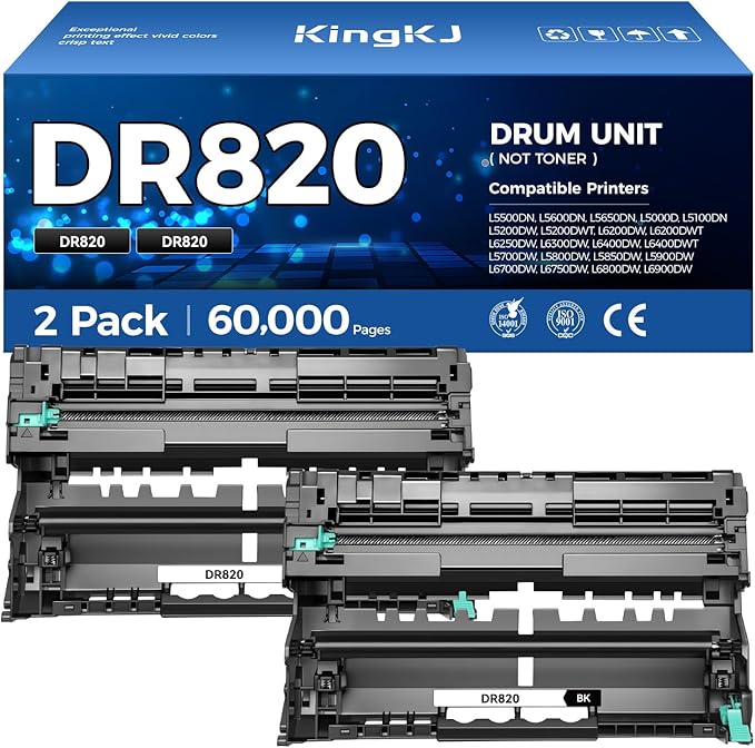 DR820 Drum Unit (Not Toner) Replacement for Brother DR-820 Imaging Drum Compatible for HL-L6200DW L6200DWT L5200DW L5100DN L5000D L6400DW MFC-L5800DW L5700DW L6700DW L6800DW DCP-L5600DN Printer 2-Pack