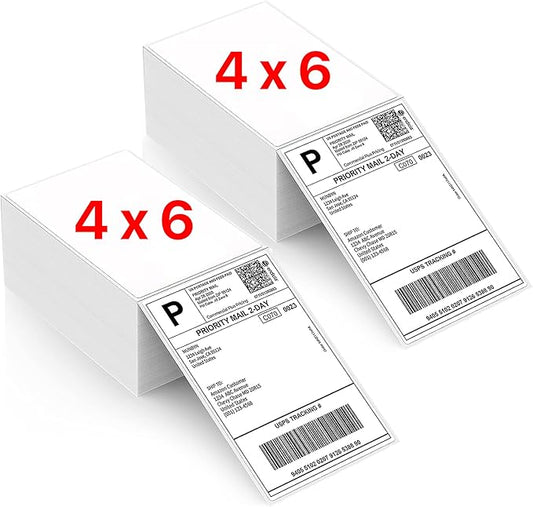 Fanfold 4 x 6 inch Thermal Labels Stack Direct White Strong Adhesive Perforated Postage Shipping Printer Compatible with Zebra SNBC Epson Rollo (1000, Fanfold)