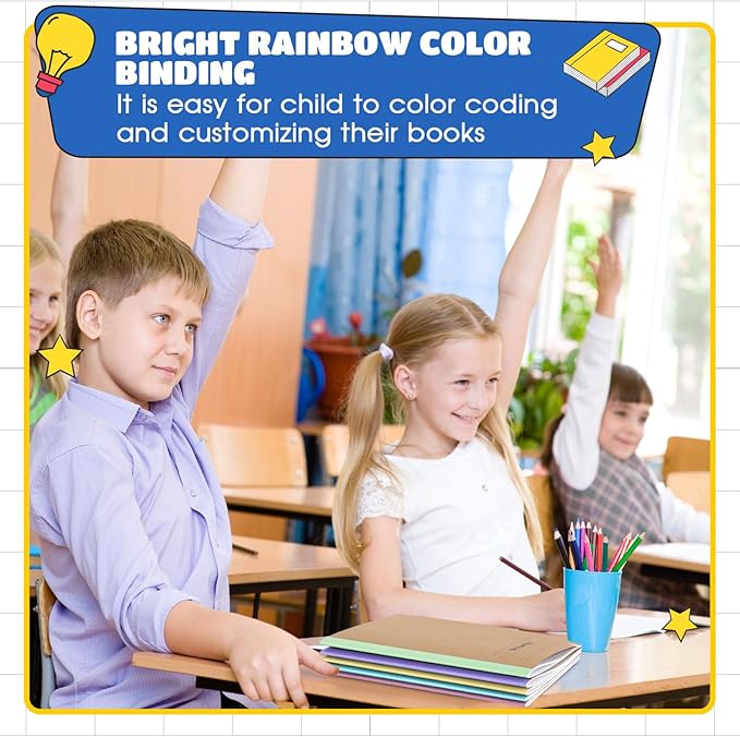 Henoyso 20 Pcs Primary Composition Notebook 9 3/4 x 7 1/2 Inch Kids Journal, Back to School Supplies, K-2 Primary Writing Notebook for Kids Student Draw and Write Story Journal (Macaron Color)