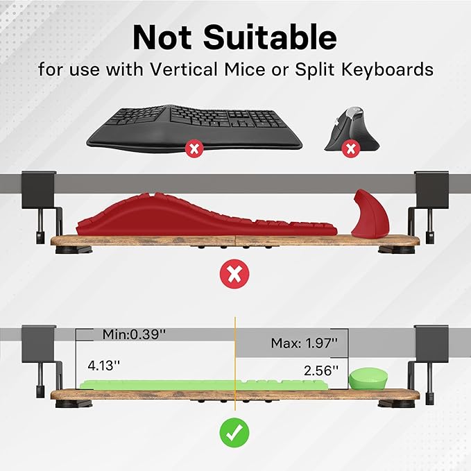 BONTEC KMT01-PJ Under Desk Keyboard Tray, Pull-Out Keyboard & Mouse Platform with C-Clamp, 20 x 11.8 in Space-Saving Ergonomic Slide-Out Drawer, Rustic Brown