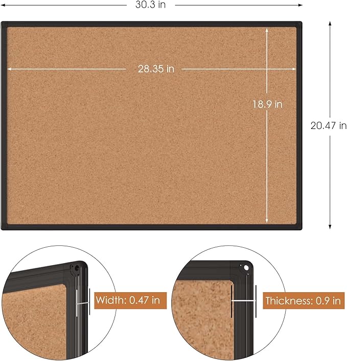 Board2by 2-Pack Cork Board Bulletin Board 20 x 30, Black Aluminium Framed Corkboard, Office Board for Wall Cork, Large Wall Mounted Notice Pin Board with 32 Push Pins for School, Home & Office