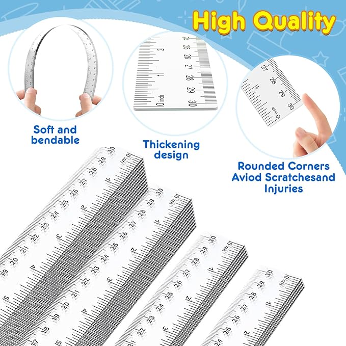 32 Pack Clear Plastic Ruler 12 Inch, Rulers Bulk for Classroom, Transparent Ruler with Centimeters and Inches, Metric Rulers for Kids, Ideal Back to School Office Home Supplies