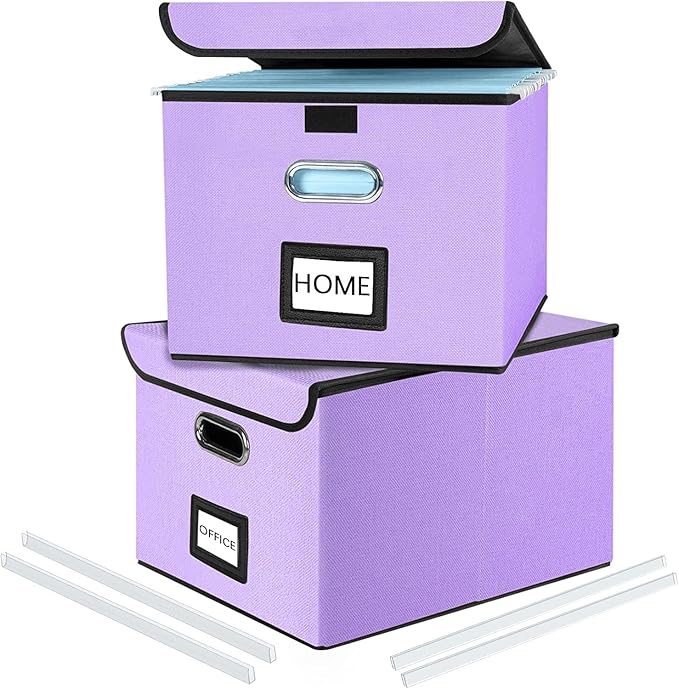 Decorative File Organizer Storage Boxes with Lid, Huolewa Linen Hanging Filing & Storage Box with Plastic Slide for Office/Decor/Home, Universal Hanging Filing Organization Box for Letter/Legal Folder