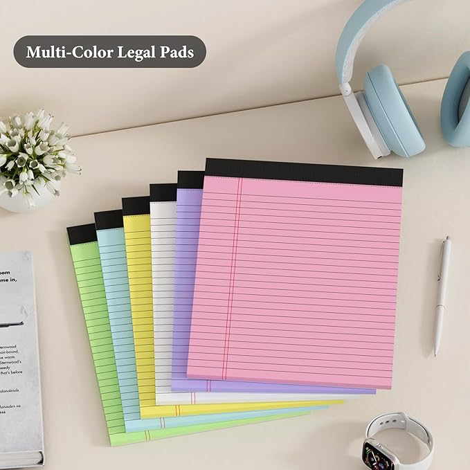12 Pack Colored Legal Pads 8.5" x 11" Note Pads Wide Ruled Lined Paper with Micro-Perforated Writing Notebook 30 Sheets per Pad (360 Total Pages) Notepad for School, Office & Home Supplies