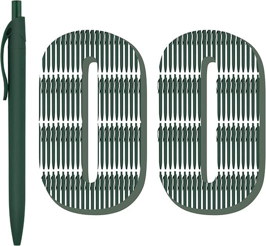 Deegtran 100 Pack No Bleed Green Barrel Click Pens, Wholesale Retractable Ballpoint Pens, Medium Point, Smooth Ink, 1.0MM Black Ink