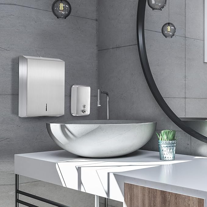 3 Pcs Commercial Sanitary Napkin Receptacle and Paper Towel Dispenser Set Include 1 Wall Mounted Tampon Holder and 1 Stainless Steel Paper Towel Holder (1000 ml,Style 5)