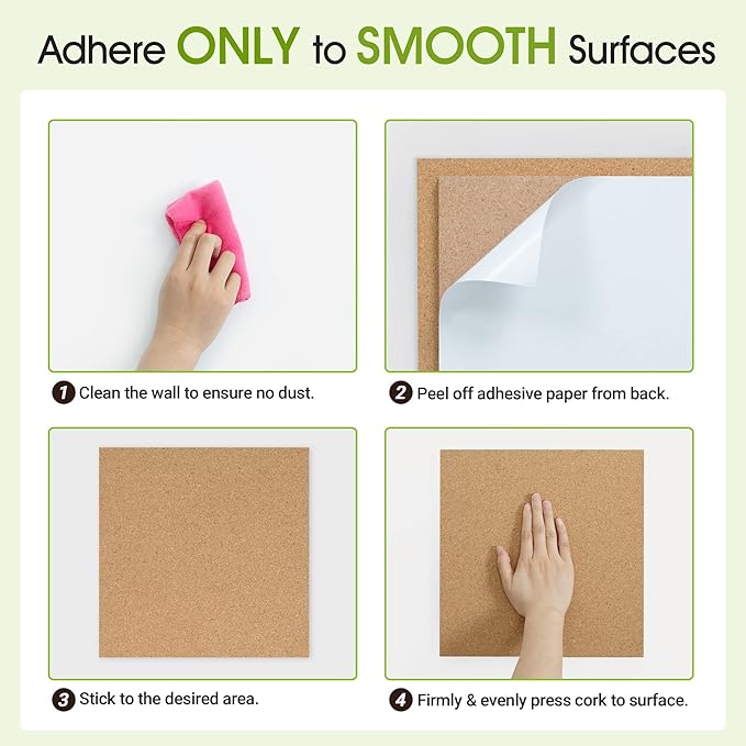 AKTOP Cork Board Bulletin Board 12x12, 1/2" Thick Cork Board Tiles 6 Pack, Small Square Pin Board for Wall, Self Adhesive Corkboards with 60 Push Pin Wood Clips for School, Home & Office