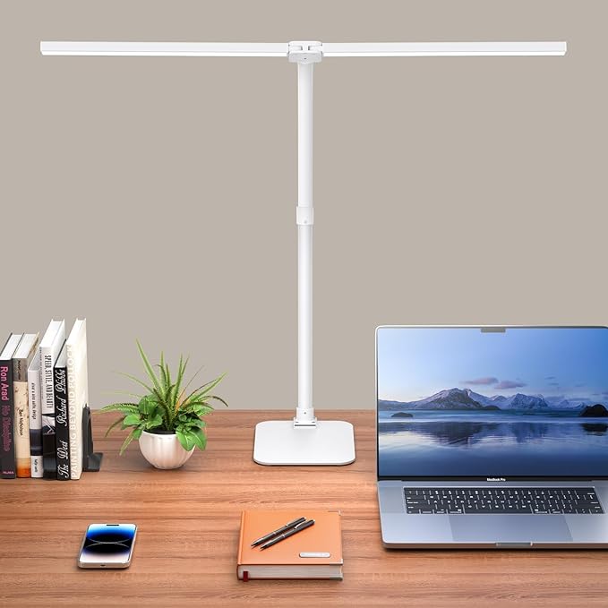 Desk Lamp Architect Task Dual Head Modern Flexible Gooseneck Tall Dimmable Light for Home Office, 5 Color Modes,Remote Control, 1500lm 24W Extra Bright Lighting