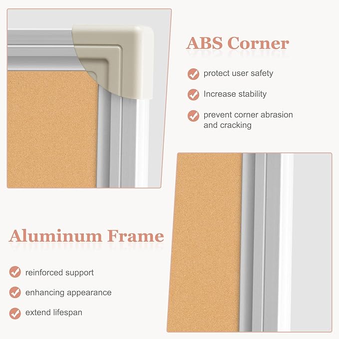 Double-Sided Large Cork Board, 48" x 36" Foldable Hanging Aluminum Framed Bulletin Board, Vision Board Pin Board Corkboards for Walls, Office, School Decor, 20 Pushpins