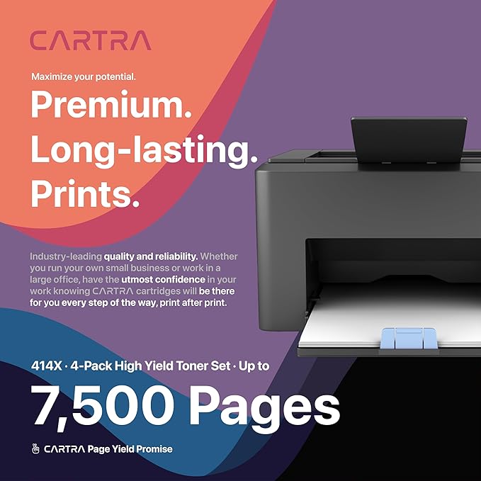 CARTRA 414X Toner Cartridge Set 4 Pack for HP Color Laserjet Pro MFP M454dw, M454dn, M454, M479fdw, M479fdn, M479, M455dn, M455, M480f, M480 - High Yield Magenta Black Cyan Yellow