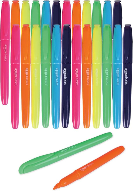Amazon Basics Highlighters, Fluorescent Ink, Chisel Tip, School Supplies, 24 Pack, Multicolor