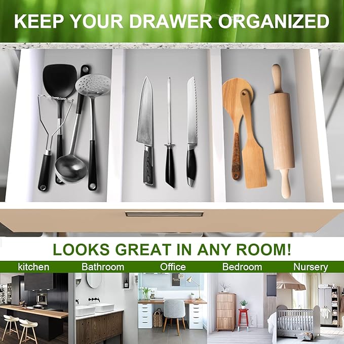 ANTOWIN Expandable Bamboo Drawer Dividers, Drawer Separators,17-22 inches Adjustable Spring-loaded Organizer for Large Utensil, Clothes, Tools Drawers, 6Pack (White)