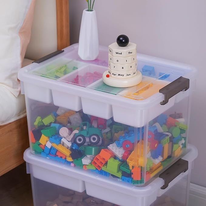 Citylife 32 QT Plastic Storage Bins with Removable Tray Large Stackable Storage Containers for Organizing Craft Storage and Storage Craft, Clothes, Files, Office Supplies, 4 Packs