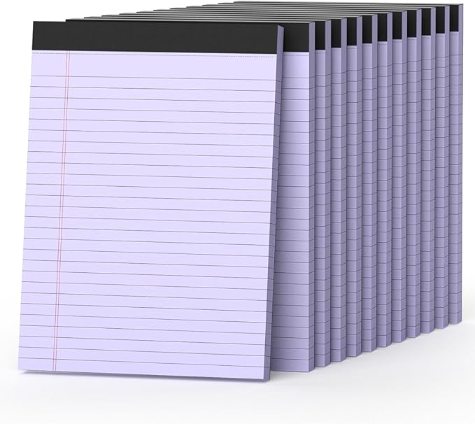 360 Sheets Purple Legal Pads 8.5" x 11" Pack of 12 Note Pads Wide Ruled Lined Paper with Micro-Perforated Writing Notebook 30 Sheets per Pad To-Do List Notepad for School, Office & Home Supplies