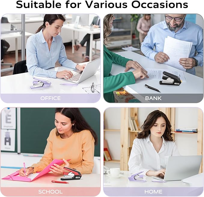 Effortless Stapler for Desk with 40-50 Sheet Capacity, 2000 Staples, 1-Touch Stapling, Ergonomic & Easy to Load Desktop Staplers, Heavy Duty Stapler, and Magnetic Staple Remover, Black