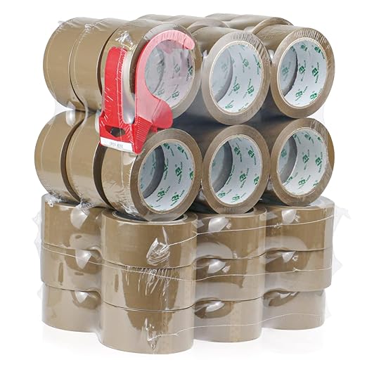 BOMEI PACK 36Rolls Brown Packing Tape with Dispenser, Box Packing Tape Rolls for Packaging, Shipping and Moving, 2.4Mil 1.88 Inch x 60 Yard