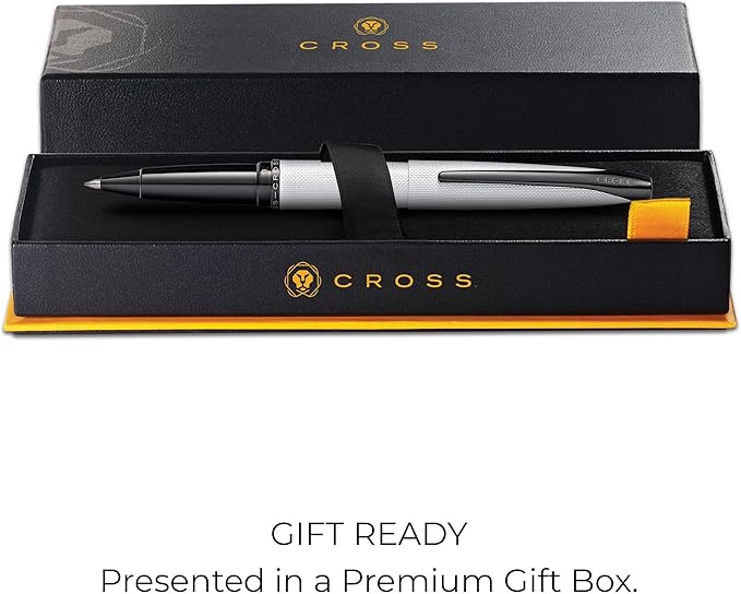 Cross ATX Refillable Rollerball Pen Presented in a Luxury Gift Box - Medium Point, Black Ink, Sandblasted Chrome