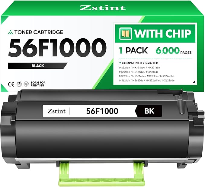56F1000 Toner Cartridge with chip Black 1-Pack Replacement for Lexmark 56F1000 56F1H00 56F000G Toner Compatible with Lexmark MS321 MS421 MS521 MS621 MS622 MX321 MX421 MX521 MX522 MX622 Laser Printer