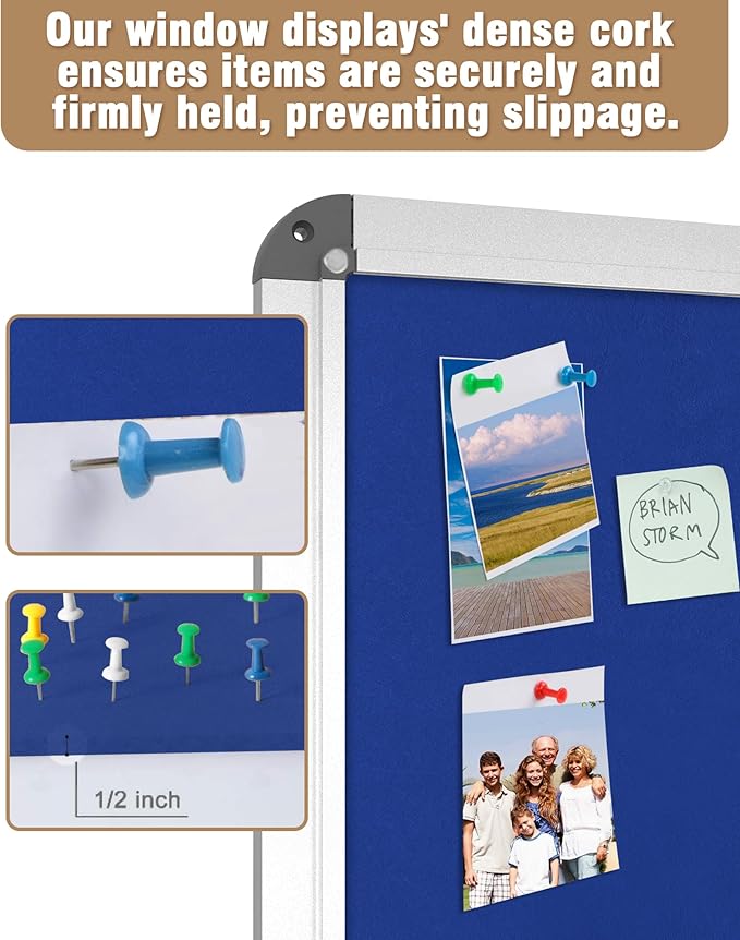 26"x20" Enclosed Bulletin Board, Lockable Weather-Resistant Aluminum Cork Noticeboard for School & Office, Silver Frame w/Blue Flet