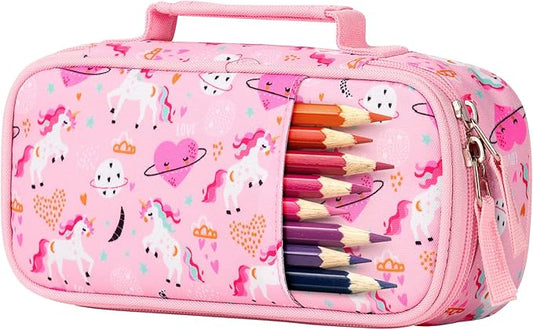 Choco Mocha Unicorn Pencil Case for Girls, Soft Pencil Case Kids Pencils Pouch for Kindergarten Girls, Pink