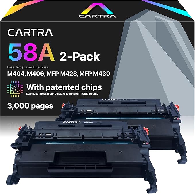 CARTRA 58A 2 Pack Toner Cartridge for HP M404 58X CF258A CF258X Black Compatible with Laserjet Enterprise M404n, M404dn, M404dw, M428dw, M428fdn, M428fdw, M428, M406dn, M406, M430f, M430
