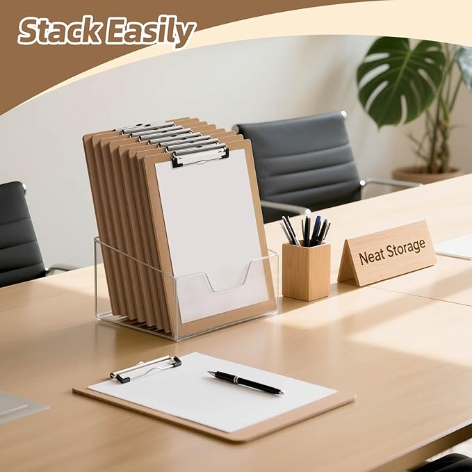 HappyHapi 42 Pack Clipboard 8.5 x 11 Letter Size Clip Boards Bulk, A4 Wooden Hardboard Office Clipboards Pack for Classroom, Work-Meetings, Brown