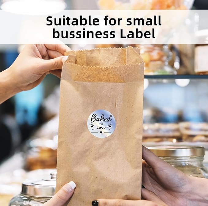 2'' Circle Thermal Labels, Holographic Sliver 400pcs Round Thermal Printer Labels, Multi-Purpose Stickers for Logo Design, Name/Price Tag, Address, QR Code