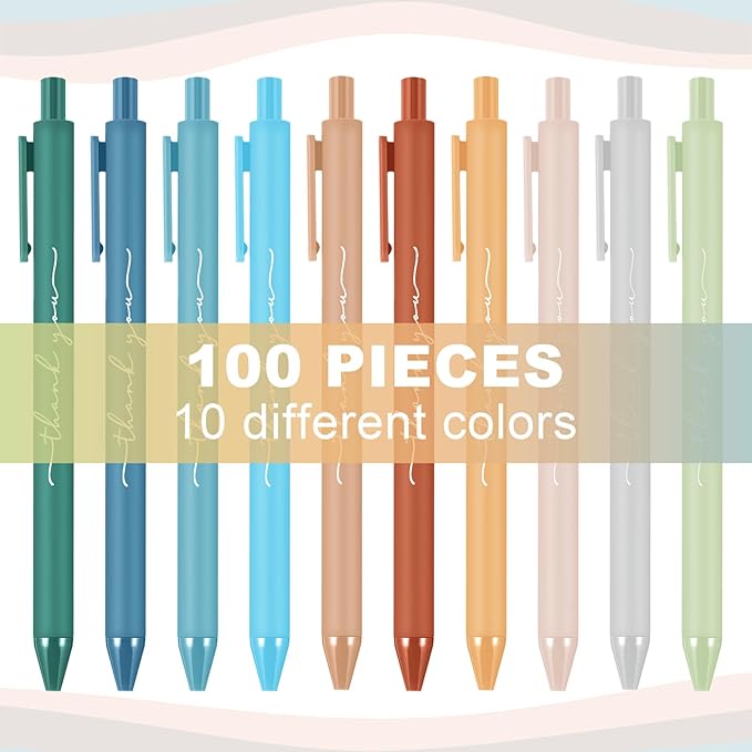 100pcs Thank You Pens Bulk Cute Multicolor Ballpoint Pen for Men Women Server Accessories Employee Holiday Appreciation Gifts for Teacher Office Back to School Party Favor (Morandi)