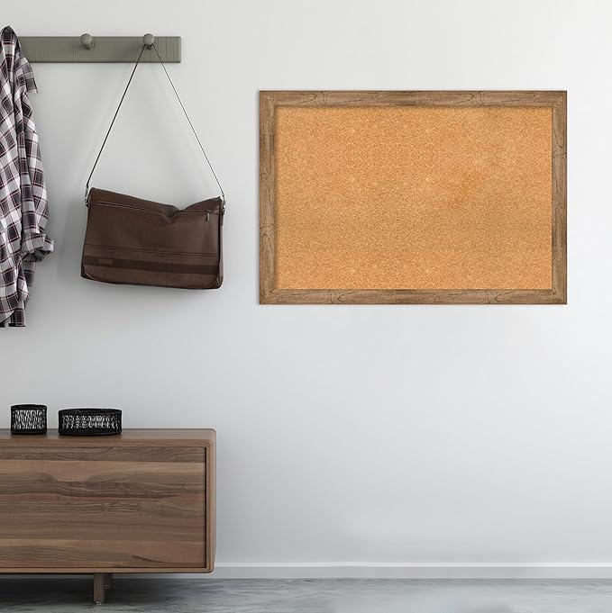 Amanti Art Natural Cork Board for Wall, 28x40 Vision Board with Brown Wood Frame, Large Corkboard Office Decor for Home Organization, Rustic Farmhouse Corkboard Pinboard to display items for home