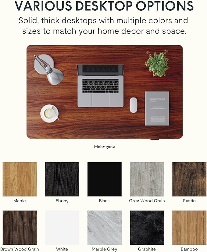 FLEXISPOT EN1 Whole-Piece Standing Desk - 55 x 28 Inches Electric Stand Up Workstation, Home Office Computer Height Adjustable Desk (Black Frame + 55" Mahogany Top, 2 Packages)