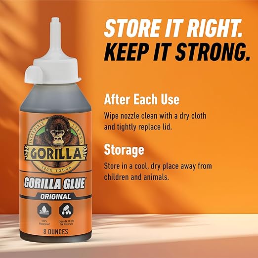 Gorilla Original Gorilla Glue, Brown, Waterproof Polyurethane Glue, 8 Ounce (Pack of 1) - Expands Into Materials, All Purpose