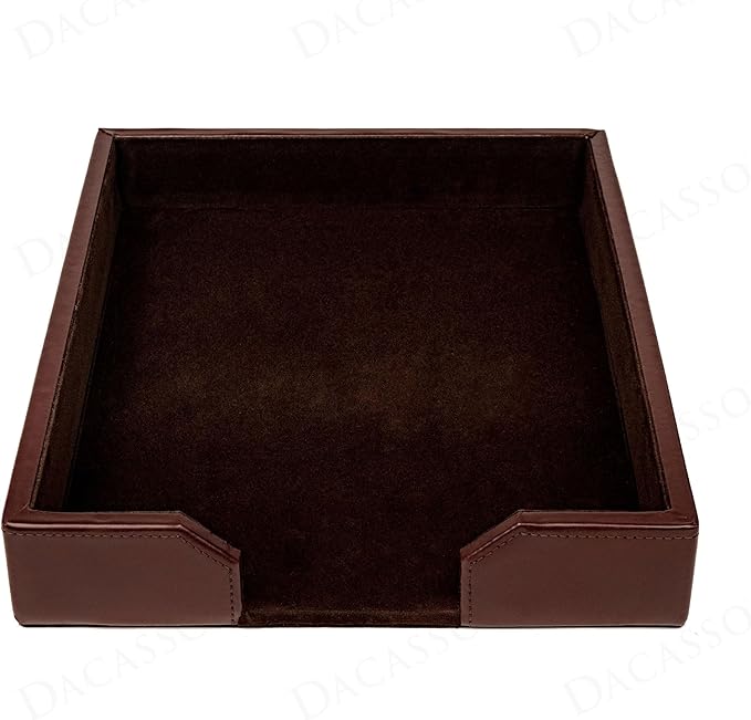 Dacasso Dark Brown Bonded Leather Luxury Letter Tray Holder - Paper Organizer for Desktop Office Essentials & Executive Desk Decor