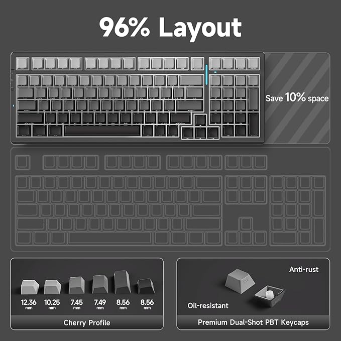G98 PRO Wireless Mechanical Keyboard, Tri-Mode Connection Gaming Keyboard, Hot Swappable Custom Gasket Structure Pre-lubed Linear Switches Double Shot PBT Keycaps RGB LED Backlit Gradient Black