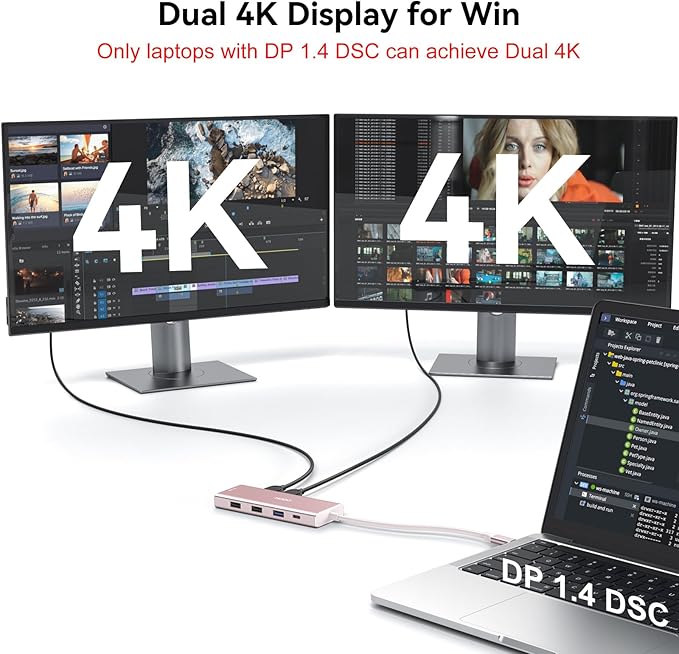 HODO USB C Docking Station Dual Monitor Adapter for Dell HP, Laptop Docking Station 3 Monitors Quad Display USB C Hub Dongle to 2 HDMI 4K,DP 8K, VGA,4 USB,PD, 9 in 1 Dongle Laptop Adapter