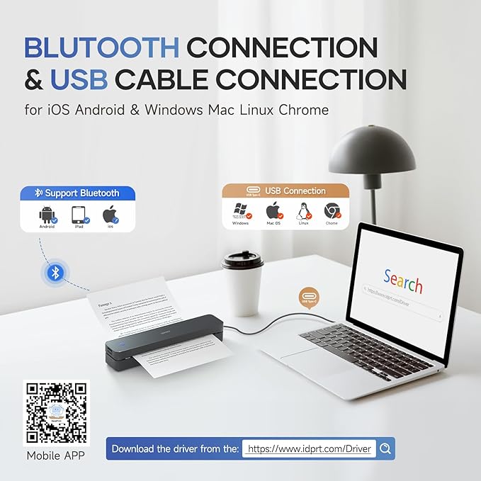 iDPRT Portable-Printer Wireless for Travel, 300DPI Inkless-Thermal-Small-Printer for Home Use, Office, Vehicles, Mobile Bluetooth Printers Supports 8.5" x 11" US Letter&A4&A5 Size, for Phone & PC