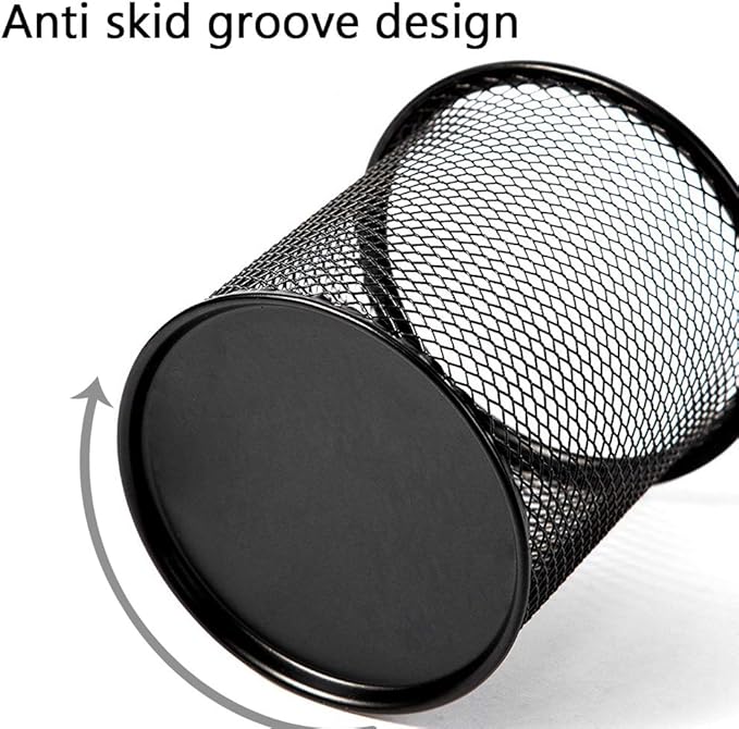 Ameceres 4 Packs Wire Mesh Pencil Holder Metal Pen Cup Desk Pen Organizer Case Pencil Jar Black for Office Home (Silver)