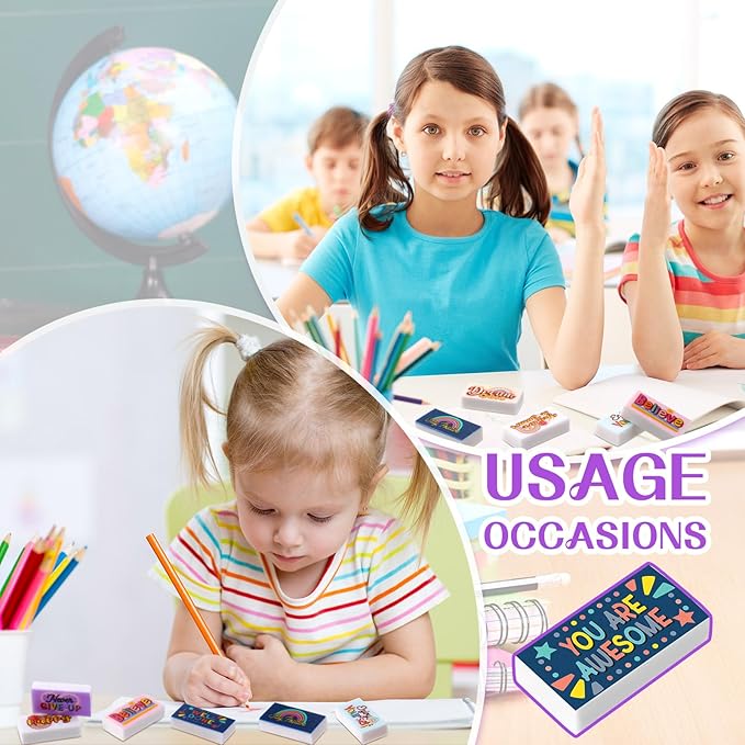 100 Pcs Inspirational Pencil Erasers Bulk for Kids Fun Motivational Eraser School Supplies Back to School Office Supplies for Classroom Office Teacher Artists (Boho)