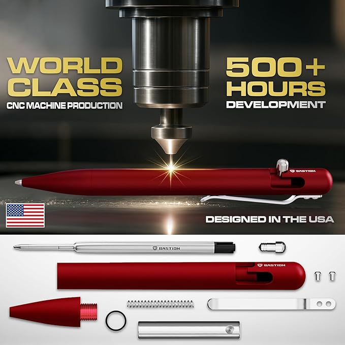 BASTION® Luxury Bolt Action Pen, Durable Professional Ballpoint Pen with Fine Tip, EDC Pen, Ink Refillable Pen for Birthday Gift, Travel Pen for School and Work