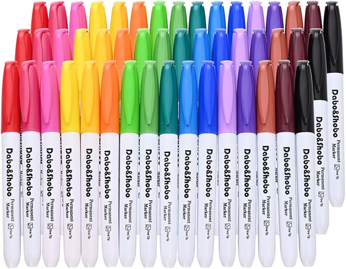 Dabo & Shobo 48 Colors Permanent Markers, Fast Drying, Suitable For Classroom Office Meeting，Works On Plastic, Wood, Stone, Metal and Glass for Doodling, Coloring, Marking