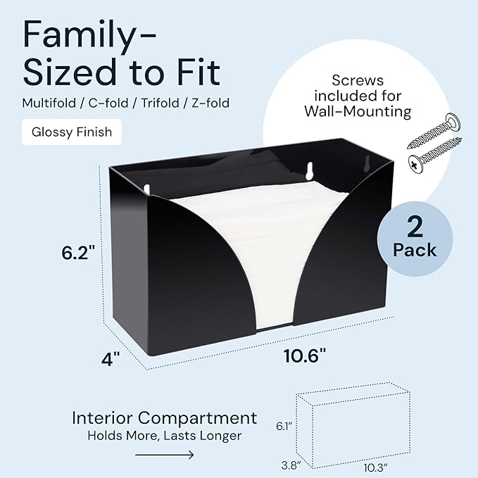 Countertop Paper Towel Holder for Wall Mount, 2 Pack - Acrylic Paper Towel Dispenser & Napkin Holder for Bathroom - Kitchen Accessories