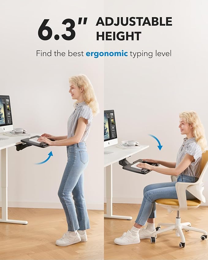 HUANUO Keyboard Tray Under Desk, 360 Adjustable Ergonomic Sliding Keyboard & Mouse Tray, Under Desk Keyboard Tray Slide Out, Keyboard Holder Under Desk for Typing in Home, Office Work, 25"W x 9.84"D