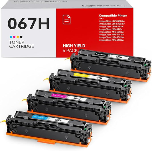 067H 067 Toner Cartridge Set 4 Pack High Yield Compatible for Canon 067H 067 Replacement for Canon imageCLASS LBP633Cdw LBP632Cdw MF653Cdw MF654Cdw MF656Cdw Printer | CRG-067H CRG067H (B/C/M/Y,4 Pack)