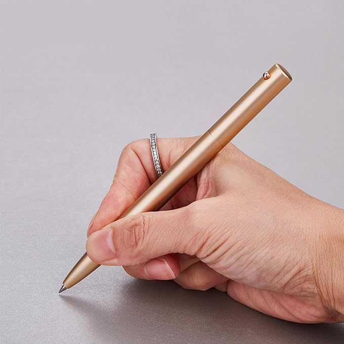 DUNBONG Retractable Metal Gel Pen, 0.5mm Medium Point Ballpoint Pens, Black Gel Ink (Golden)