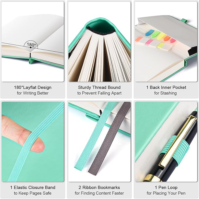 5 Pack Graph Paper Notebook, 312 Numbered Pages Graph Notebook Bulk, 100gsm No Bleed Grid Paper Notebooks for Work, Hardcover Leather Journal, Squared Grid Notebook for Graphing Notes Math, Multicolor