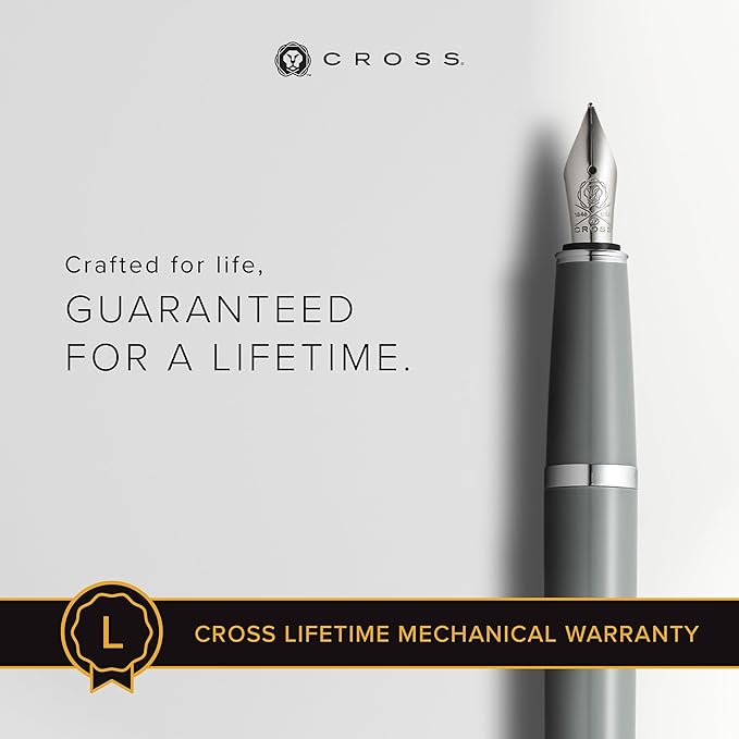 Cross Bailey Light Refillable Fountain Presented in a Everyday Gift Box - Medium Point, Black Ink, Polished Gray